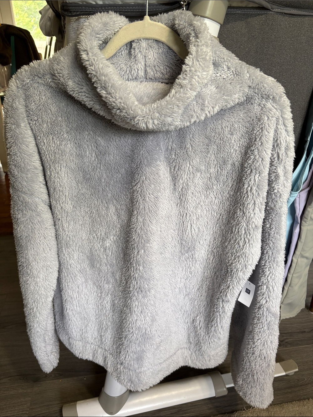 Plush Cowl Neck Sweater - Light Gray